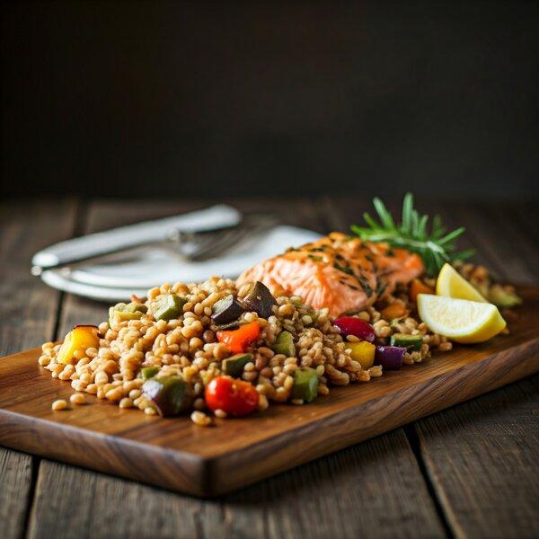 Mediterranean Salmon with Roasted Veggies and Farro: A Heart-Healthy Recipe for Lowering Blood Pressure