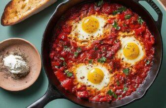 Mediterranean Diet Recipe: Savory Tomato Sauce with Eggs, Chickpeas, and Spinach For Heart Health