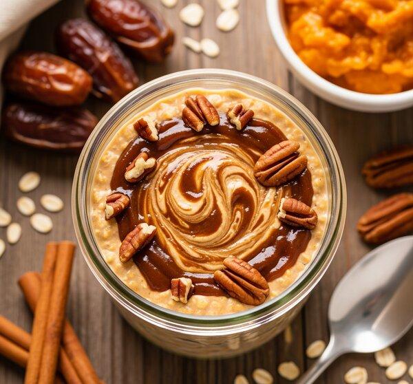 Low Sodium Overnight Oats with Pumpkin and Dates for High Blood Pressure