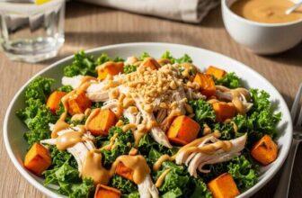 DASH Diet Chicken Salad with Kale, Sweet Potato & Low Sodium Dressing