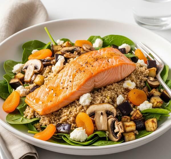 High Protein, Low Sodium Salmon Salad with Whole-Wheat Couscous (DASH Diet Friendly)