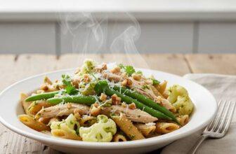 Low Sodium Chicken Pesto Pasta with Veggies (DASH Diet Approved!)