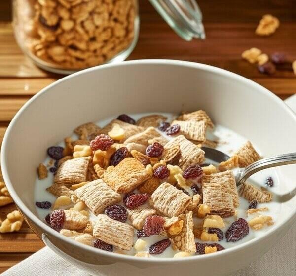 Low Sodium Homemade Cereal Mix with Whole Grains, Raisins & Walnuts (DASH Diet Inspired)