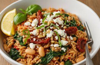 Low Sodium Orzo Skillet with White Beans & Feta (DASH Diet Approved!)