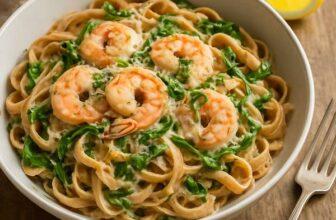 Low Sodium Shrimp Pasta with Yogurt Lemon Sauce (DASH Diet Friendly!)