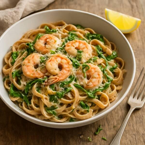 Low Sodium Shrimp Pasta with Yogurt Lemon Sauce (DASH Diet Friendly!)