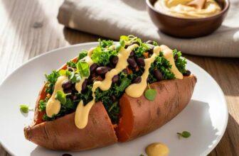 Low Sodium Stuffed Sweet Potato with Black Beans & Kale (DASH Diet Friendly!)