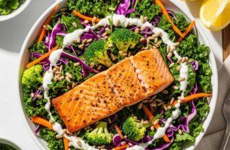 Low Sodium Superfood Salad with Salmon & Creamy Garlic Dressing (DASH Diet Approved!)