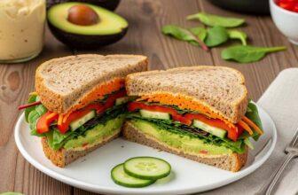 Low Sodium Veggie Sandwich with Hummus & Avocado (Perfect for the DASH Diet)