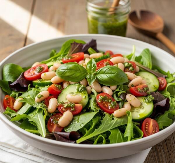 Refreshing Low Sodium Salad with White Beans, Tomato & Cucumber (DASH Diet Friendly!)