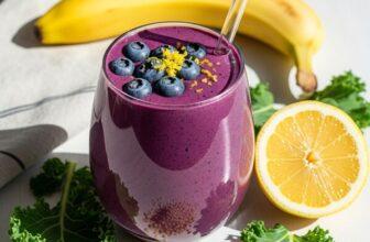 Refreshing Low Sodium Smoothie with Kale, Blueberries & Lemon (DASH Diet Inspired)
