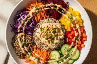 Colorful Quinoa Lentil Bowl with Cashew Sauce – Heart-Healthy & Low Sodium