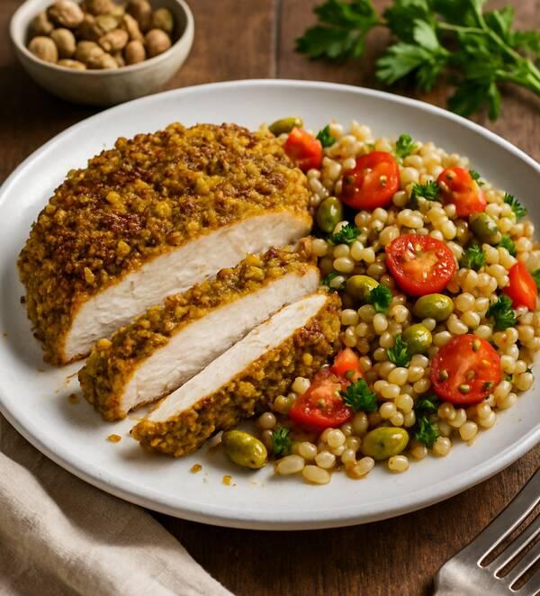 DASH Diet Chicken with Pistachio Crust & Barley Salad – Low Sodium, High Fiber Dinner