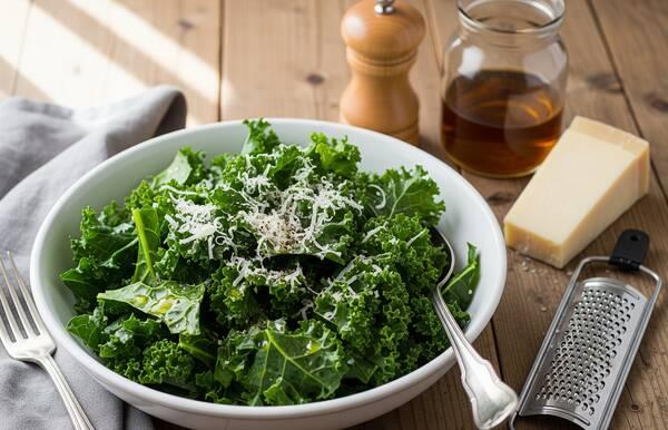 Easy Low Sodium Kale Salad with Pecorino & Black Pepper (DASH Diet Recipe)