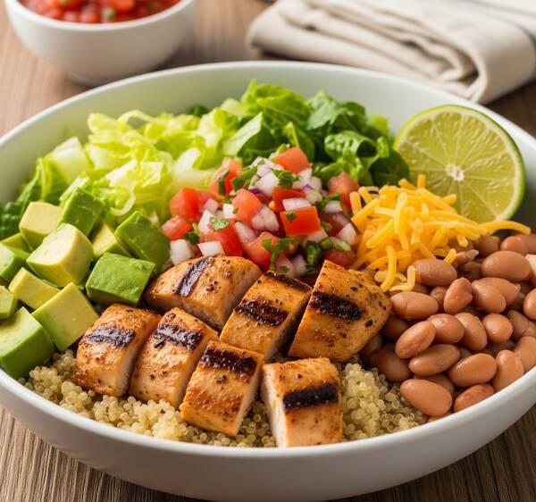 Low-Sodium Burrito Bowl with Chipotle Chicken & Quinoa – DASH Diet & High Protein