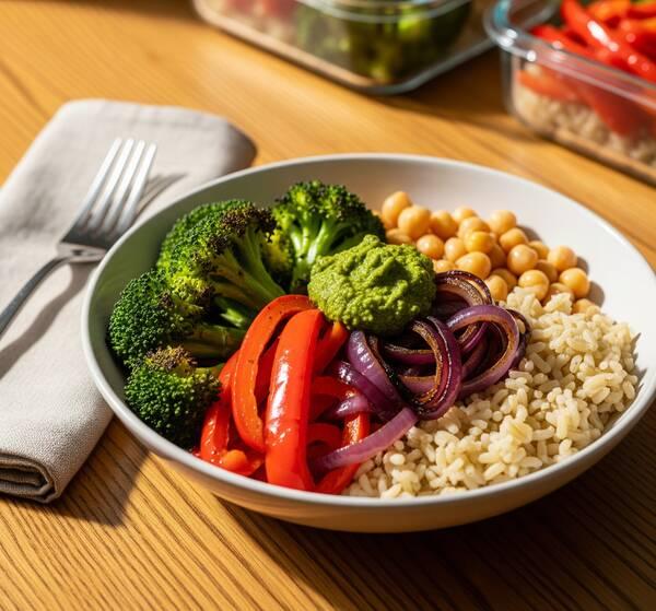 Low Sodium Roasted Veggie Bowls with Pesto – Easy DASH Diet Meal Prep