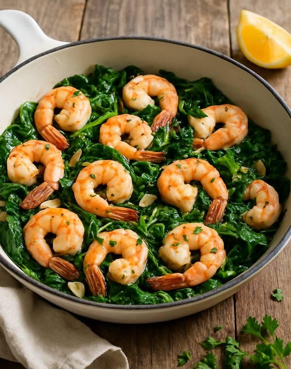 Low Sodium Shrimp Skillet with Garlic & Spinach – Quick & DASH Diet Approved