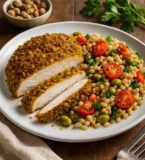DASH Diet Chicken with Pistachio Crust & Barley Salad – Low Sodium, High Fiber Dinner