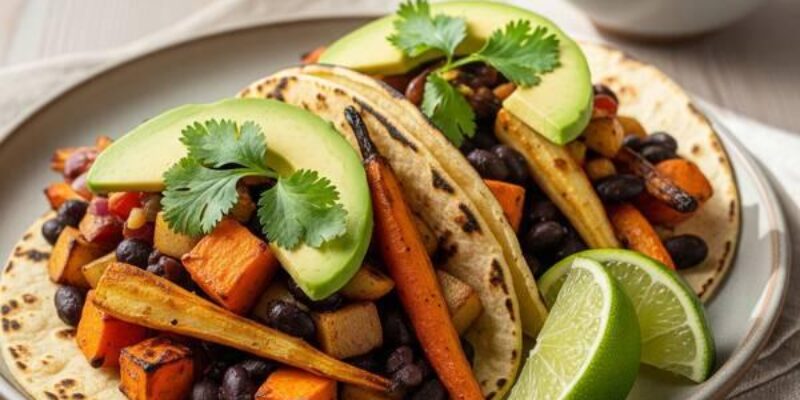 DASH Diet Tacos with Roasted Veggies & Black Beans – Low in Sodium, Big on Flavor