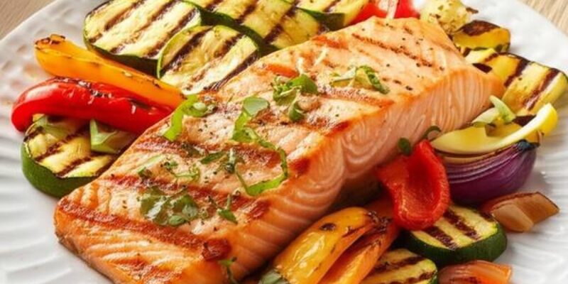 Easy Low Sodium Grilled Salmon & Colorful Veggies – Perfect for High Blood Pressure