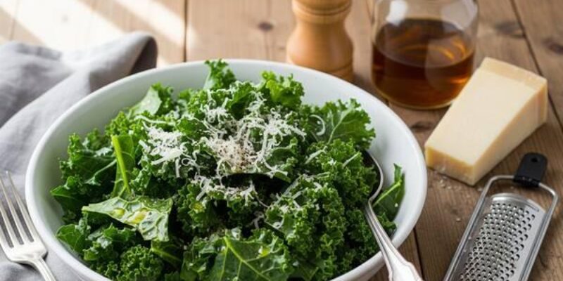 Easy Low Sodium Kale Salad with Pecorino & Black Pepper (DASH Diet Recipe)