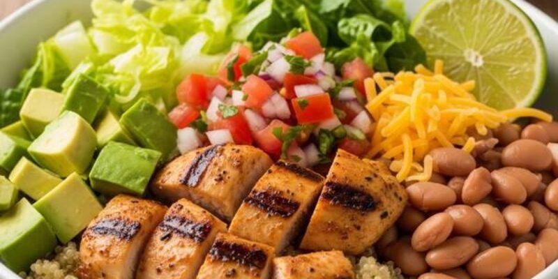 Low-Sodium Burrito Bowl with Chipotle Chicken & Quinoa – DASH Diet & High Protein