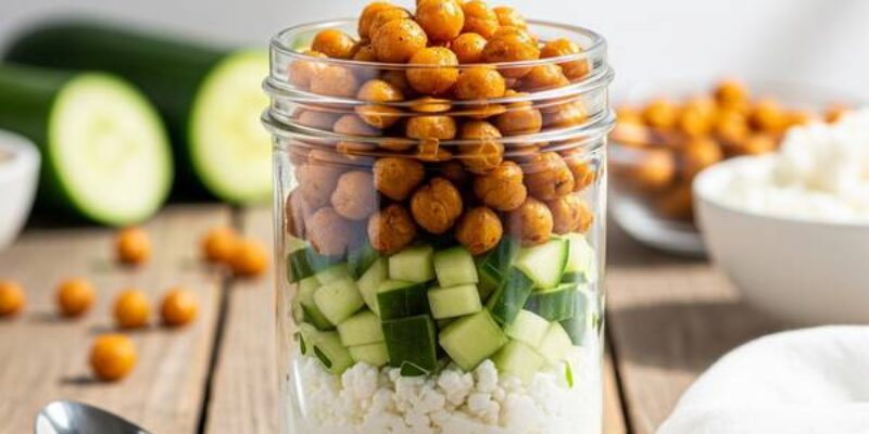 Low Sodium Cottage Cheese Snack Jar with Crunchy Chickpeas (Great for the DASH Diet!)