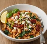Low Sodium Orzo Skillet with White Beans & Feta (DASH Diet Approved!)