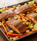 Low Sodium Sheet-Pan Salmon with Potatoes & Peppers (DASH Diet Friendly!)