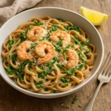 Low Sodium Shrimp Pasta with Yogurt Lemon Sauce (DASH Diet Friendly!)