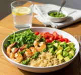 Low Sodium Shrimp & Quinoa Bowl with Pesto (DASH Diet Approved!)