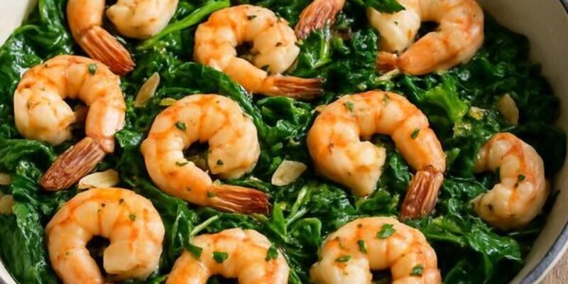 Low Sodium Shrimp Skillet with Garlic & Spinach – Quick & DASH Diet Approved