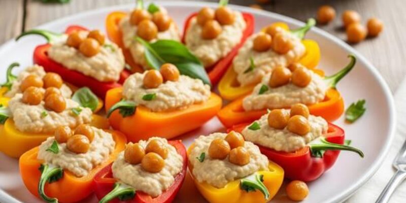 Heart-Healthy Snack: Low Sodium Stuffed Mini Bell Peppers with White Bean Dip (DASH Diet Approved Snack)